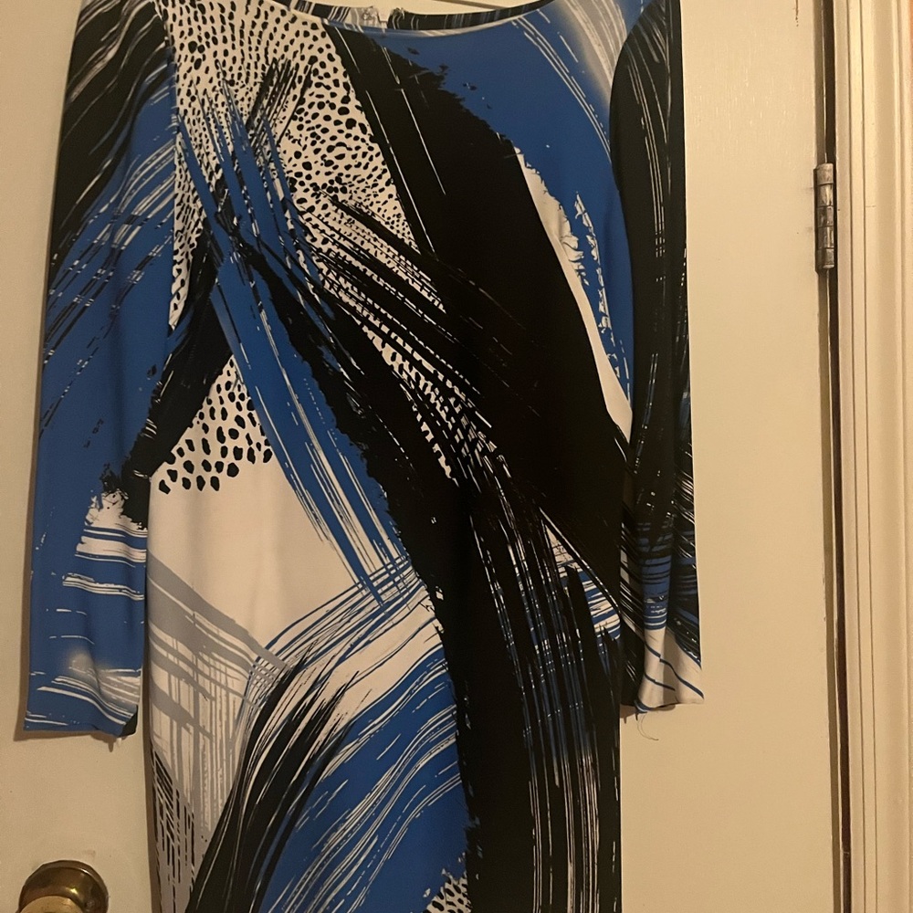 Milly- Abstract Blue and Black Dress - good with black tights and knee boots-
